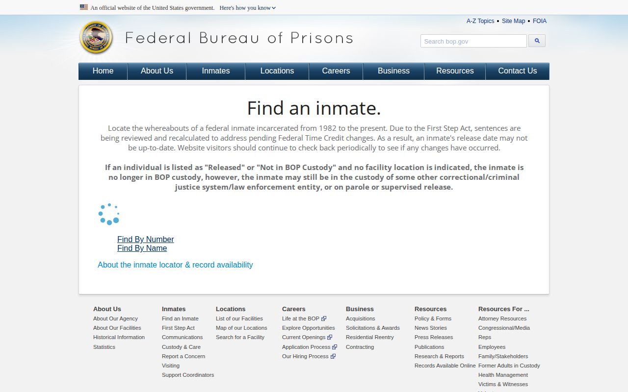 Federal Bureau of Prisons Inmate Locator name and register number search
