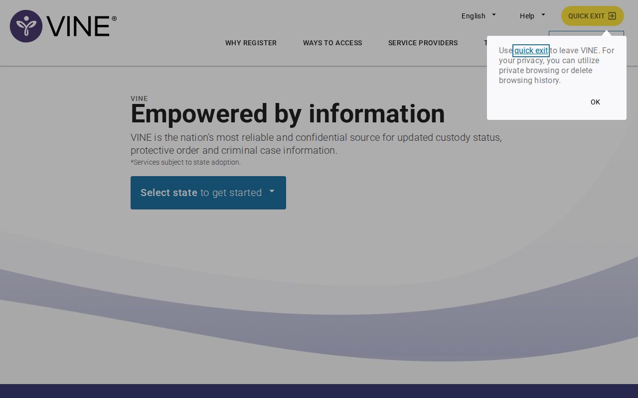 Tennessee VINELink search screen for a Giles County release check